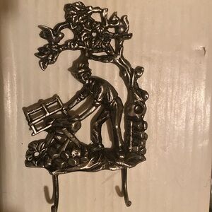 solid brass antique silver hook with woodcutter design